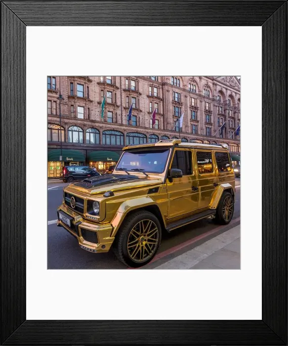 Framed Print : Luxury car in gold paint, Mercedes Benz W463 Framed Print : Luxury car in gold paint, Mercedes Benz W463