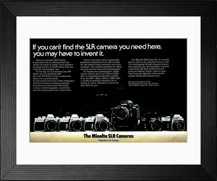 Framed Print : Minolta SLR cameras advert in a magazine 1996 Framed Print : Minolta SLR cameras advert in a magazine 1996