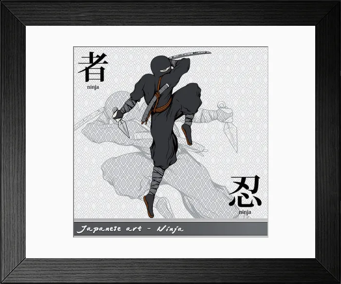 Framed Print : ninja with kanji vector design elements Framed Print : ninja with kanji vector design elements