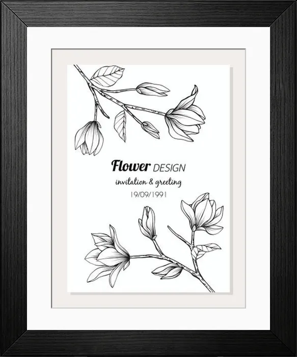 Framed Print : Magnolia flower frame drawing illustration for invitation and greeting card design Framed Print : Magnolia flower frame drawing illustration for invitation and greeting card design