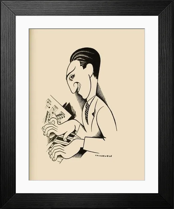 Framed Print : George Gershwin, Comic portrait by Miguel Covarrubias Framed Print : George Gershwin, Comic portrait by Miguel Covarrubias
