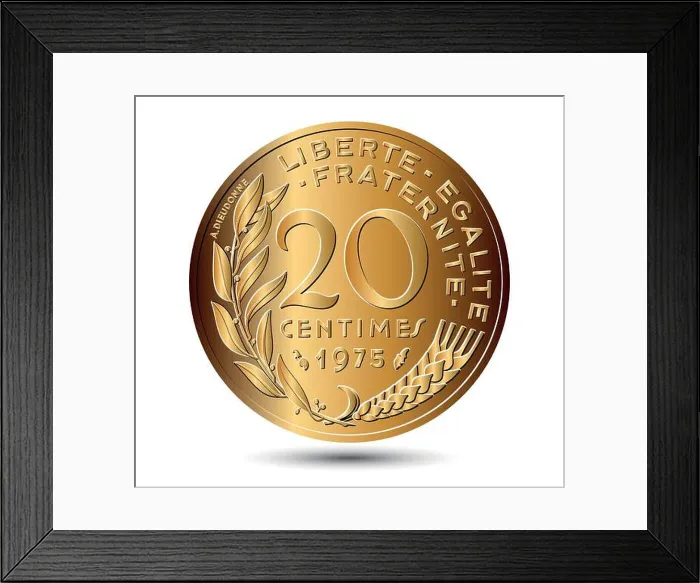 Framed Print : 20 Centimes coin made by France in 1975 Framed Print : 20 Centimes coin made by France in 1975