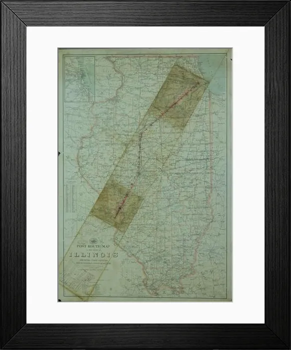 Framed Print : The 1923 Post Route Map of Illinois Framed Print : The 1923 Post Route Map of Illinois