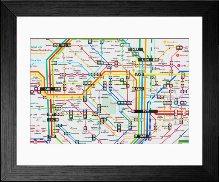 Framed Print : Japan, Honshu, Tokyo, English Language Train Transportation Map Framed Print : Japan, Honshu, Tokyo, English Language Train Transportation Map