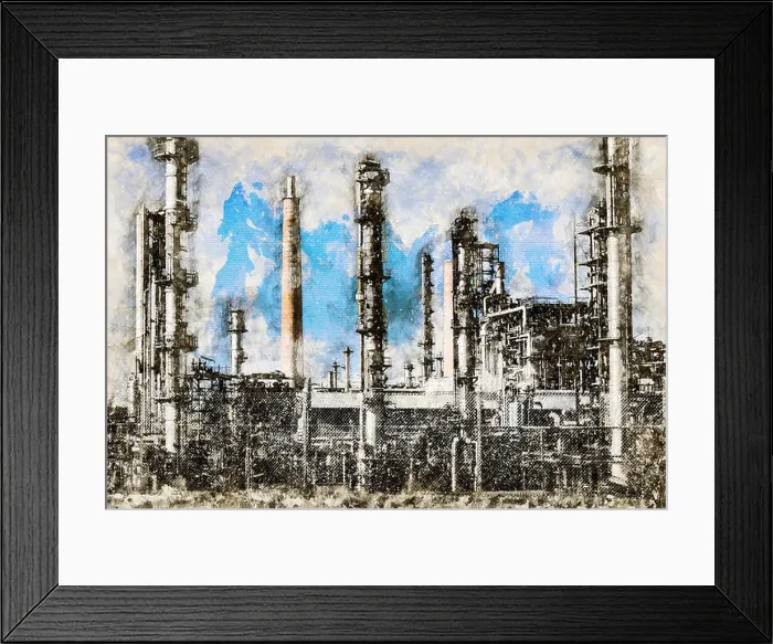 Framed Print : Digital artistic Sketch of an Oil Refinery, based on own Photography, Property Release not required Framed Print : Digital artistic Sketch of an Oil Refinery, based on own Photography, Property Release not required