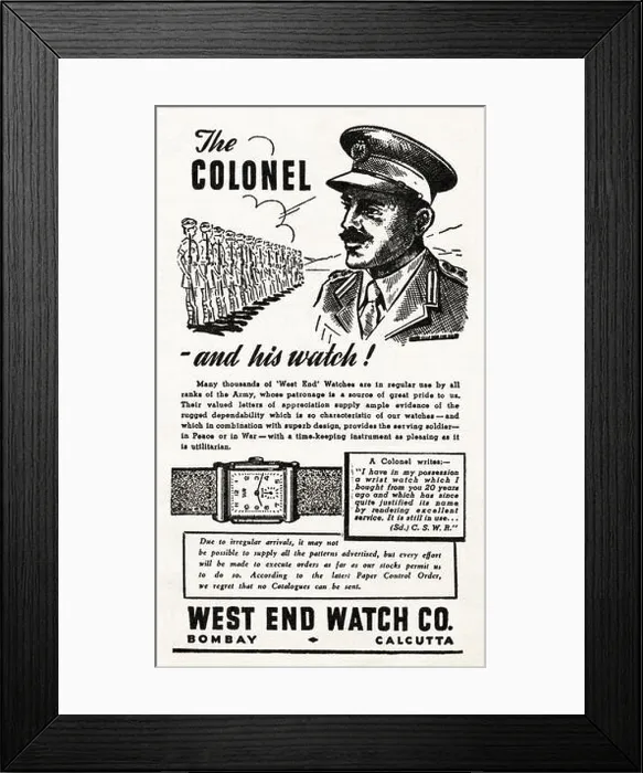 Framed Print : Advertisement advertising West End Watch Co of Bombay & Calcutta original old vintage advert from English language Framed Print : Advertisement advertising West End Watch Co of Bombay & Calcutta original old vintage advert from English language