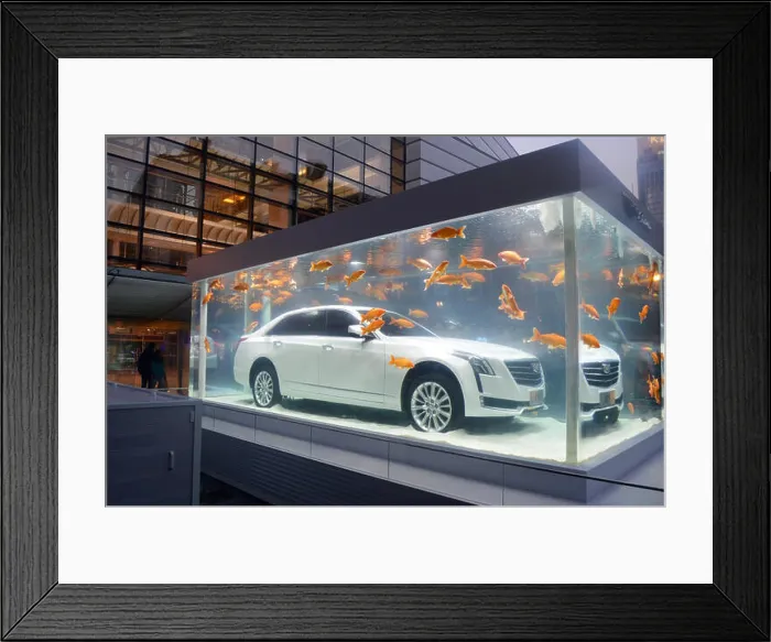 Framed Print : Red carps swim around a Cadillac CT6 on display in a fish tank in Shanghai Framed Print : Red carps swim around a Cadillac CT6 on display in a fish tank in Shanghai