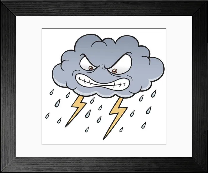 Framed Print : Vector illustration of Cartoon Clouds with Thunder Framed Print : Vector illustration of Cartoon Clouds with Thunder