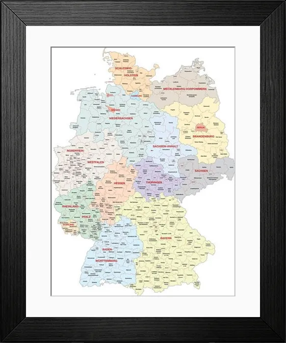 Framed Print : administrative map of Germany Framed Print : administrative map of Germany