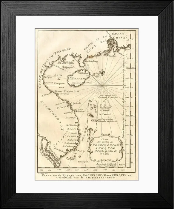 Framed Print : Côtes de Cochinchine, Tunquin…'. Vietnam Tonkin Hainan. BELLIN / SCHLEY 1747 map Framed Print : Côtes de Cochinchine, Tunquin…'. Vietnam Tonkin Hainan. BELLIN / SCHLEY 1747 map