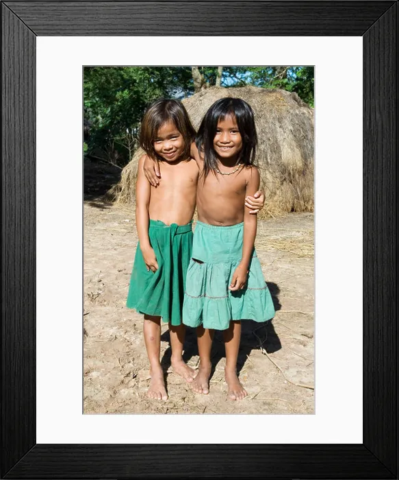 Framed Print : Two girls in a village, Takeo Province, Cambodia Framed Print : Two girls in a village, Takeo Province, Cambodia