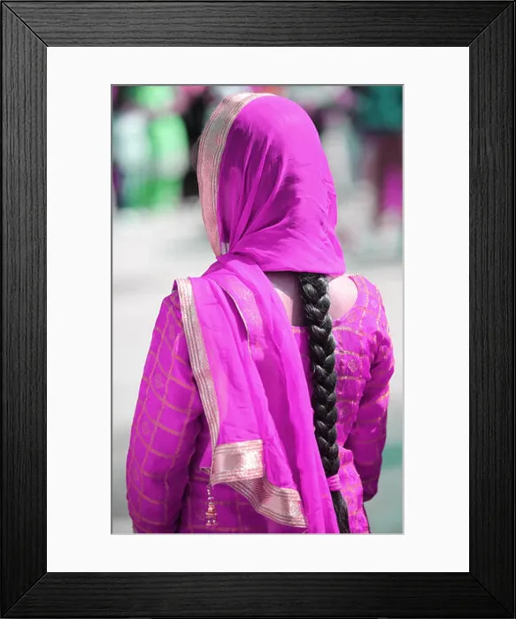 Framed Print : Indian woman with purple dress and long black hair Framed Print : Indian woman with purple dress and long black hair