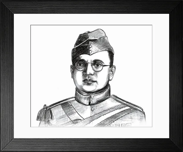 Framed Print : Subhas Chandra Bose sketch, India, Asia Framed Print : Subhas Chandra Bose sketch, India, Asia