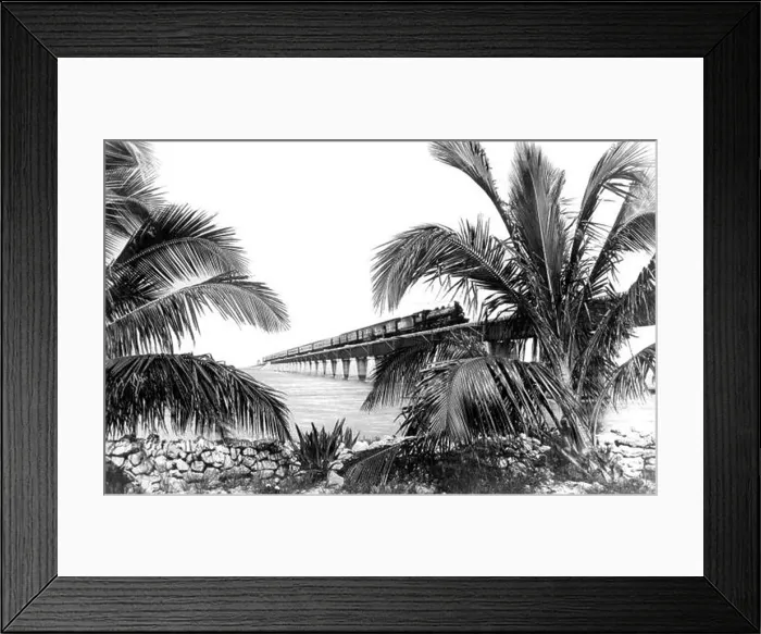 Framed Print : Florida East Coast Railway train traveling along Overseas Extension bridge Framed Print : Florida East Coast Railway train traveling along Overseas Extension bridge