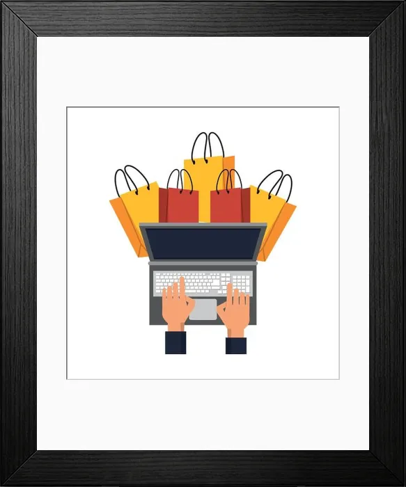 Framed Print : online shopping ecommerce sale cartoon