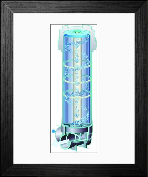 Framed Print : Swirling water filtration system with bubbles to simulate flow direction Framed Print : Swirling water filtration system with bubbles to simulate flow direction
