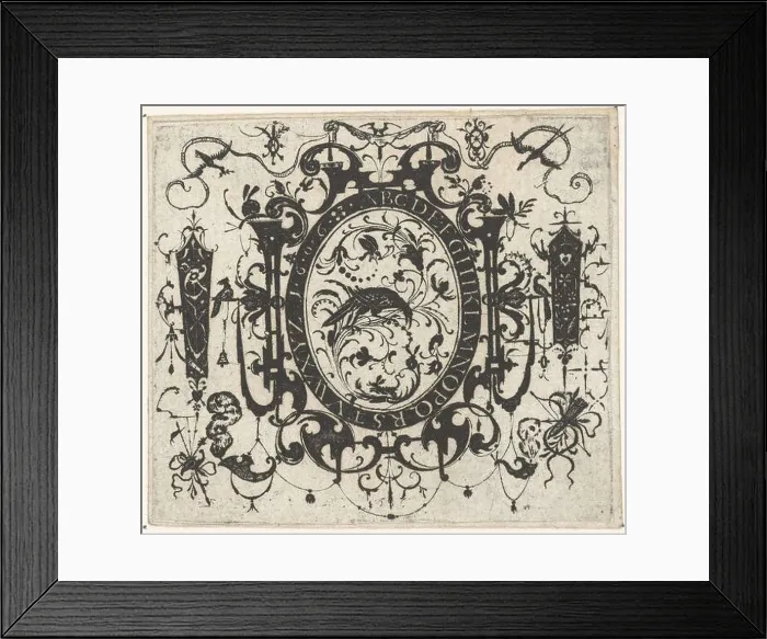 Framed Print : The German goldsmith Esaias von Hulsen published a series of six designs in blackwork at the beginning of the 17th Framed Print : The German goldsmith Esaias von Hulsen published a series of six designs in blackwork at the beginning of the 17th