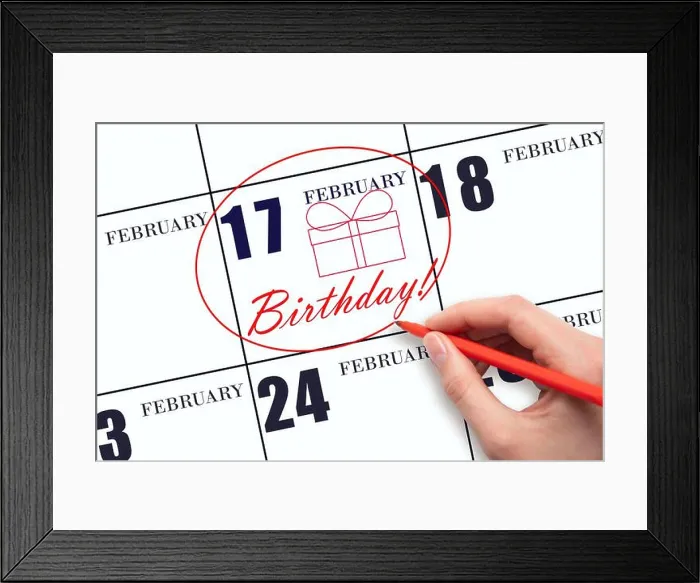 Framed Print : 17th day of February. The hand circles the date on the calendar 17 February Framed Print : 17th day of February. The hand circles the date on the calendar 17 February