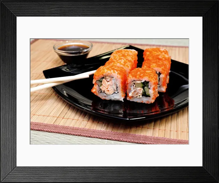 Framed Print : Japanese rolls with masago caviar, cheese and cucumber Framed Print : Japanese rolls with masago caviar, cheese and cucumber