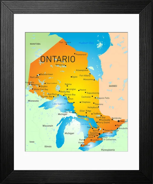 Framed Print : Ontario Province Map Framed Print : Ontario Province Map