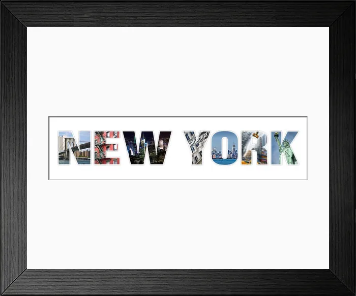 Framed Print : Letters NEW YORK photo collage isolated on white background Framed Print : Letters NEW YORK photo collage isolated on white background