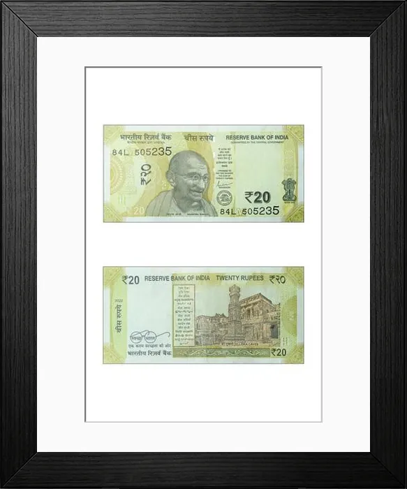 Framed Print : 20 rupee note front and back Framed Print : 20 rupee note front and back