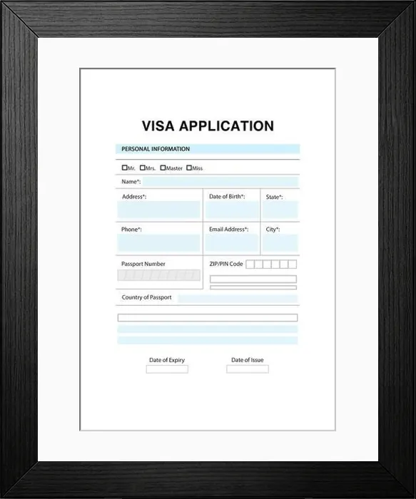 Framed Print : Empty visa application form for immigration, illustration Framed Print : Empty visa application form for immigration, illustration