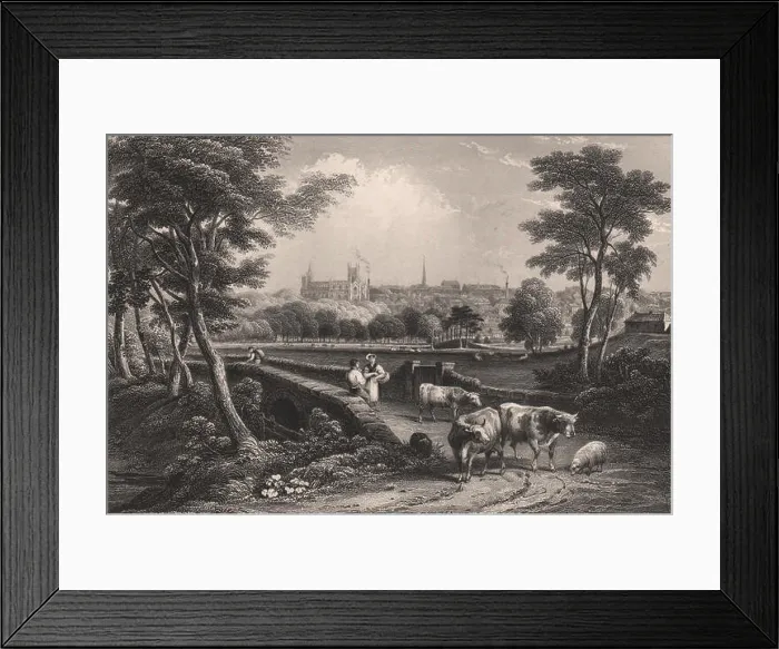 Framed Print : Dunfermline town & Abbey, from Rex Park. Scotland, antique print 1845 Framed Print : Dunfermline town & Abbey, from Rex Park. Scotland, antique print 1845