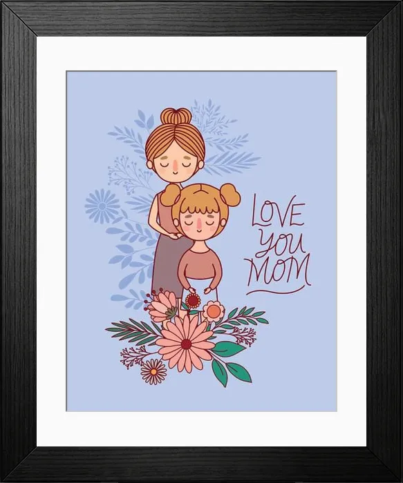 Framed Print : Mother and daughter cartoon with flowers and leaves vector design Framed Print : Mother and daughter cartoon with flowers and leaves vector design