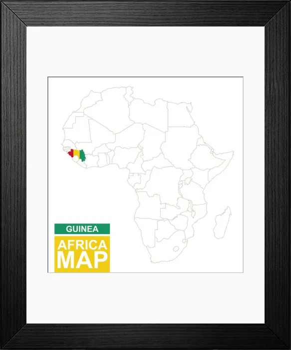 Framed Print : Africa contoured map with highlighted Guinea. Guinea map and flag on Africa map. Vector Illustration Framed Print : Africa contoured map with highlighted Guinea. Guinea map and flag on Africa map. Vector Illustration
