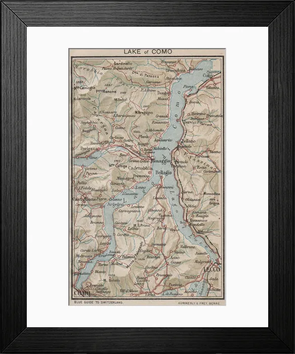 Framed Print : LAKE COMO. Lecco Menaggio Bellagio. Vintage map plan. Lago de Como. Italy 1930 Framed Print : LAKE COMO. Lecco Menaggio Bellagio. Vintage map plan. Lago de Como. Italy 1930