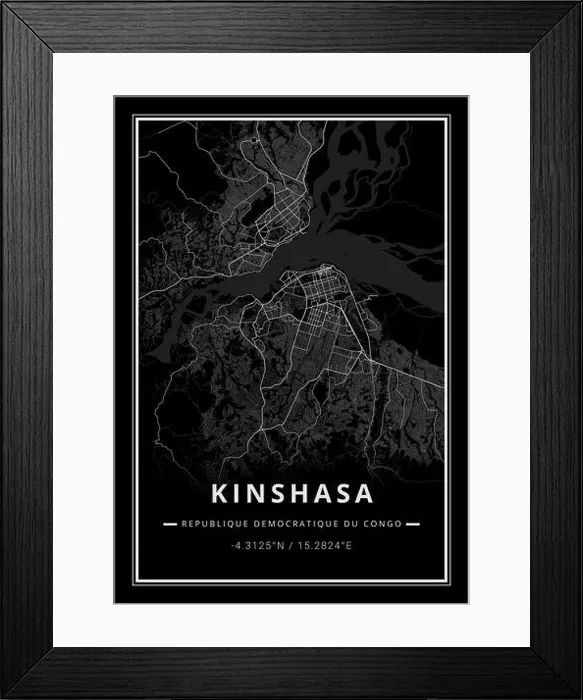 Framed Print : Street map art of Kinshasa city in Congo RDC - Africa