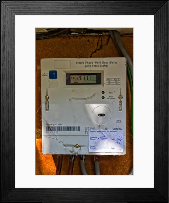 Framed Print : Domestic electricity meter cupboard, UK Framed Print : Domestic electricity meter cupboard, UK