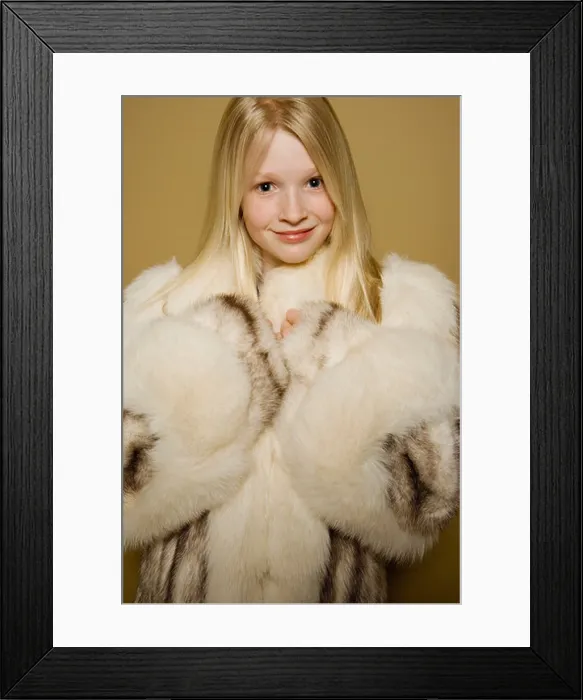 Framed Print : Little girl in a large fur coat Framed Print : Little girl in a large fur coat