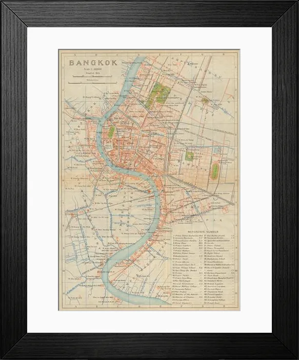 Framed Print : Bangkok antique town city plan. Thailand 1920 old map chart Framed Print : Bangkok antique town city plan. Thailand 1920 old map chart