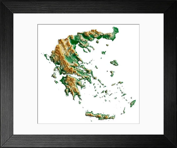 Framed Print : Greece. Detailed 3D rendering of a shaded relief map with rivers and lakes Framed Print : Greece. Detailed 3D rendering of a shaded relief map with rivers and lakes