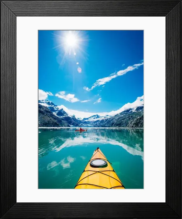 Framed Print : Woman kayaking in Glacier Bay National Park with glacier in background Framed Print : Woman kayaking in Glacier Bay National Park with glacier in background