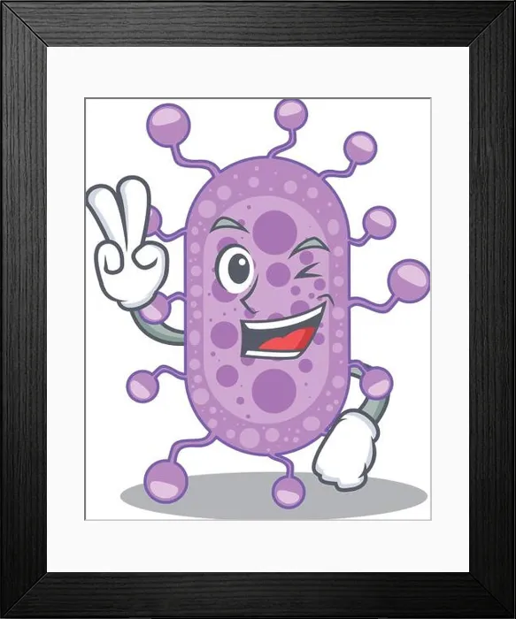 Framed Print : Happy mycobacterium cartoon design concept with two fingers Framed Print : Happy mycobacterium cartoon design concept with two fingers