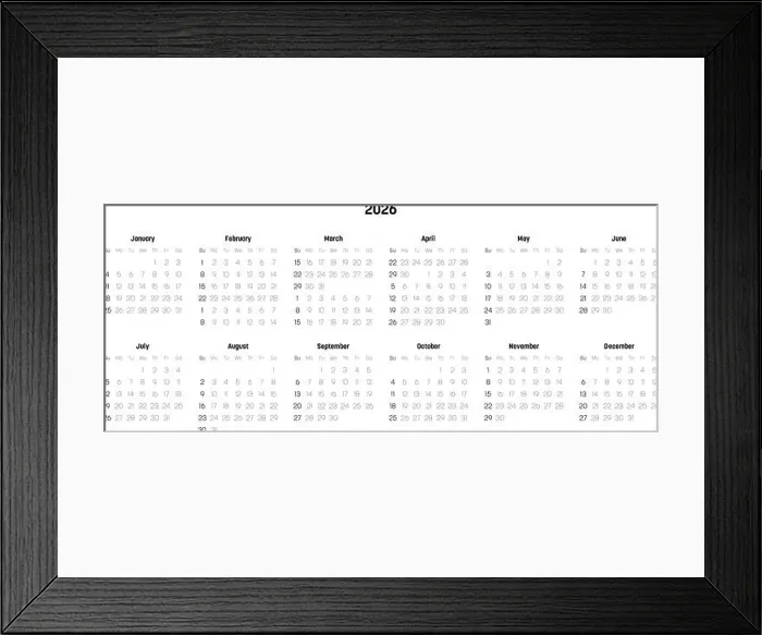 Framed Print : Monthly calendar of year 2026. Week starts on Sunday Framed Print : Monthly calendar of year 2026. Week starts on Sunday