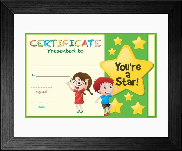 Framed Print : Certificate template with kids and stars illustration Framed Print : Certificate template with kids and stars illustration