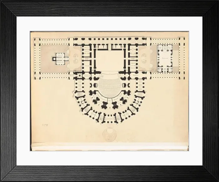 Framed Print : Krüger Theodor (1818-1885), Opera House on Lützowplatz in Berlin (1883): Grundriss Earth floor (with side wings)