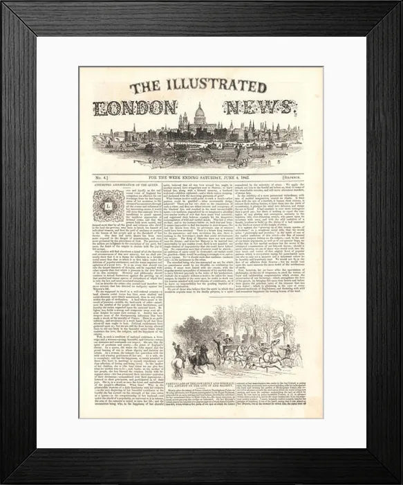 Framed Print : 1842 Illustrated London News front page Assassination attempt on Queen Victoria Framed Print : 1842 Illustrated London News front page Assassination attempt on Queen Victoria