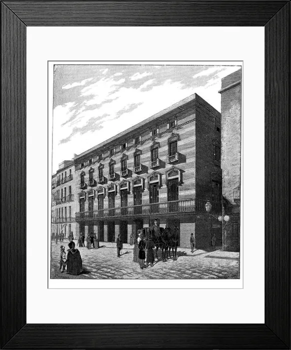 Framed Print : Barcelona. Edificio del fomento del Trabajo en la Plaza de Santa Ana. Grabado de 1890 Framed Print : Barcelona. Edificio del fomento del Trabajo en la Plaza de Santa Ana. Grabado de 1890