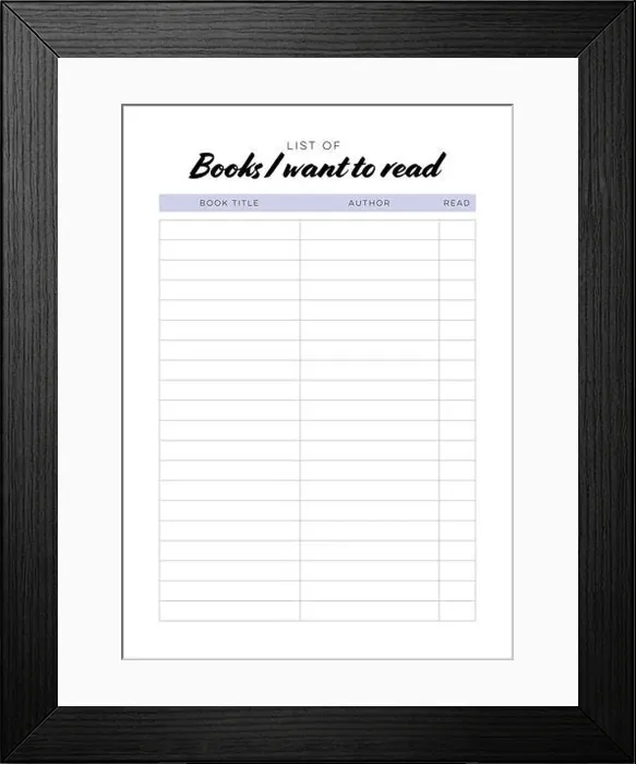 Framed Print : List of books I want to read. Printable planner page A4 Framed Print : List of books I want to read. Printable planner page A4