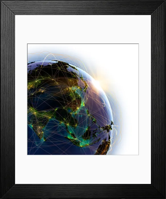 Framed Print : Main air routes in Asia