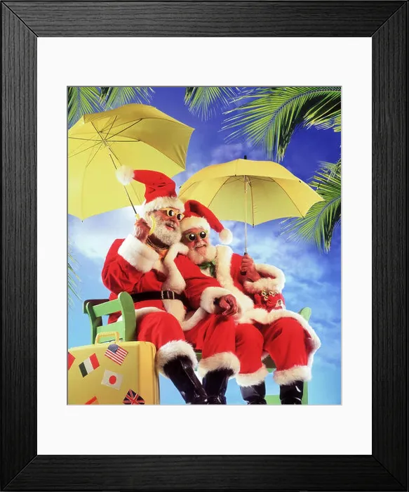 Framed Print : Santas, vacation, palms Santa Claus Framed Print : Santas, vacation, palms Santa Claus