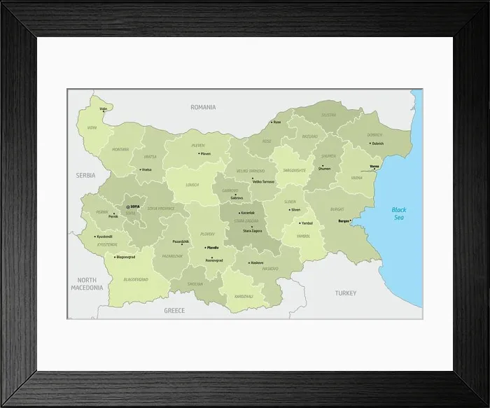 Framed Print : Bulgaria regions map