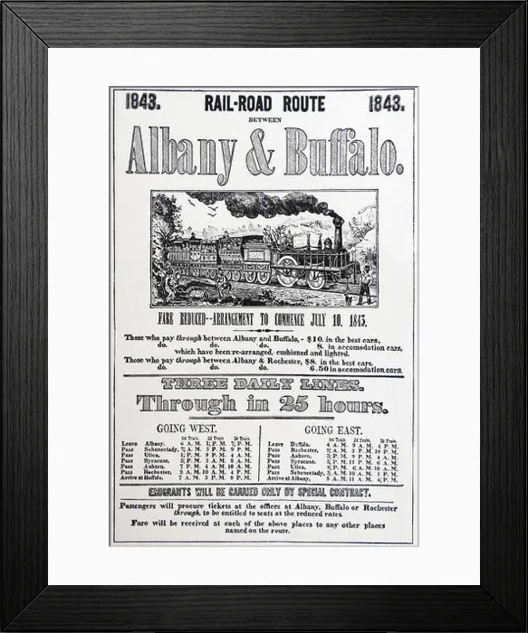 Framed Print : poster for the Albany and Buffalo Railway, USA New York, 1843 Framed Print : poster for the Albany and Buffalo Railway, USA New York, 1843
