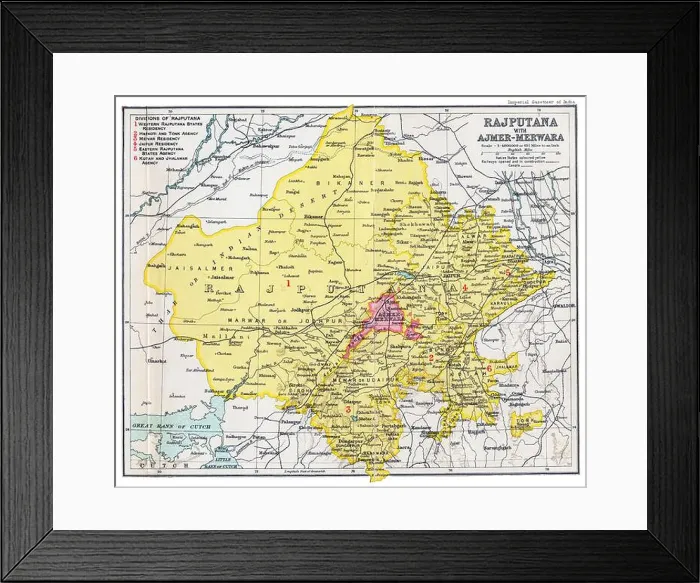 Framed Print : India: Imperial Gazetteer of India map of Rajputana with Ajmer-Merwara by J Framed Print : India: Imperial Gazetteer of India map of Rajputana with Ajmer-Merwara by J
