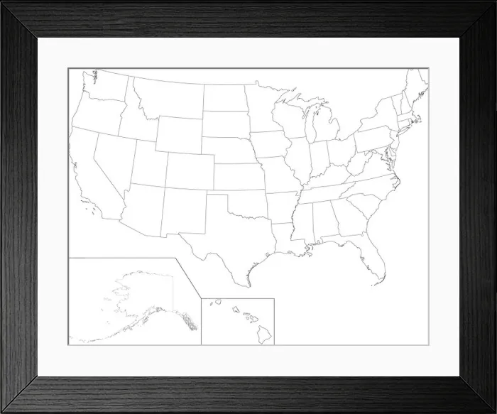 Framed Print : USA map Outline USA map with states
